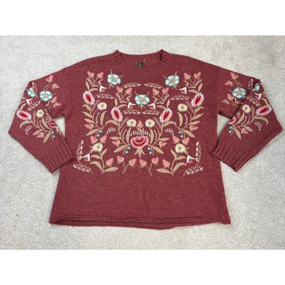 Anthropologie Aratta Silent Journey Embroidered Floral Angora Blend Sweater M - Picture 1 of 5